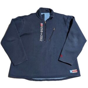 Roots USA 2002 Olympic Team Quarter Zip Fleece Sweatshirt Navy Mens XL